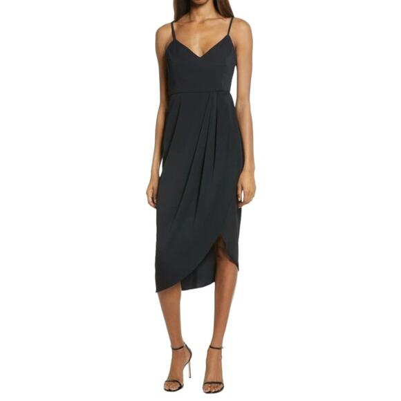 Lulu's Reinette Black V Neck Midi Dress Size Large NWOT $74 MSRP - Picture 1 of 9